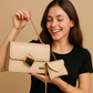 2 Pcs PU leater Hand bag With Long Golden Chain For Girls